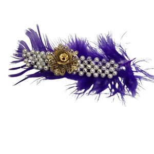 Cut Out Gold Flower Pearl Purple Feather Hair Clip